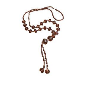 Vintage Glass Bead Tassel Necklace Smokey Purple No Clasp 27" Tassel 5" Estate